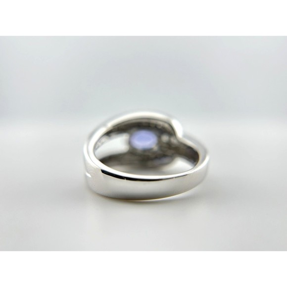 Natural Purple Tanzanite Oval Cut & Round White Diamond Ring in Platinum Size 8 - Picture 6 of 10
